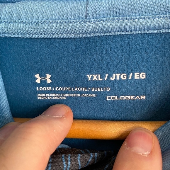 Under Armour Youth Black/Blue Wave Line Design Athletic Pullover Hoodie Size YXL - Picture 2 of 13